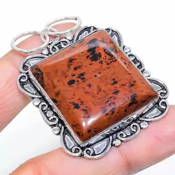 Подвеска из натурального красного дерева с обсидианом, серебро 925 пробы, 2,25 дюйма, l1U90