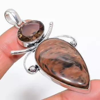 Подвеска из натурального красного дерева с обсидианом ручной работы из стерлингового серебра 925 пробы 2,56 дюйма P4S28