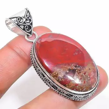 Подвеска из натурального красного драгоценного камня яшмы из стерлингового серебра 925 пробы 2,21 дюйма V1Z08