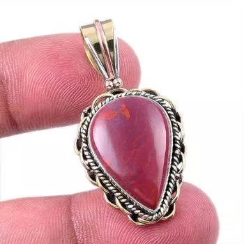 Подвеска из натурального красного драгоценного камня яшмы из стерлингового серебра 925 пробы в двухцветном исполнении 1,50 дюйма h2I78