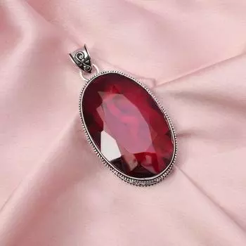 Подвеска из натурального красного граната с подвеской-цепочкой из стерлингового серебра 925 пробы