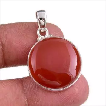 Подвеска из натурального красного оникса ручной работы из цельного серебра 925 пробы 1,50 K7h47