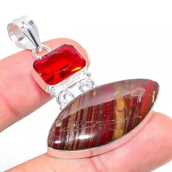 Подвеска из натурального красного яшмы, граната, стерлингового серебра 925 пробы, 1,97 дюйма, M6D76