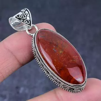 Подвеска из натурального красного речного яшма ручной работы из стерлингового серебра 925 пробы 2,36 дюйма Z5I97