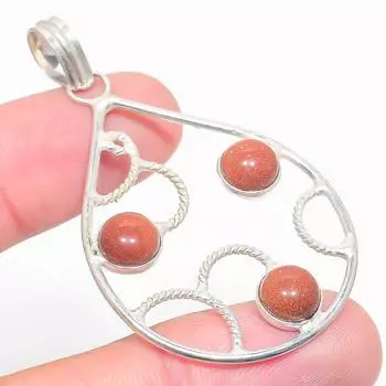 Подвеска из натурального красного солнечного камня ручной работы из стерлингового серебра 925 пробы 2,29 дюйма E8C84