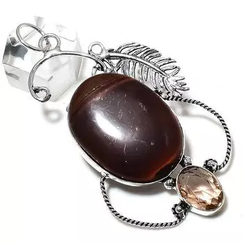 Подвеска из натурального красного тигрового глаза и морганита из стерлингового серебра 925 пробы 3,15 дюйма w5T26