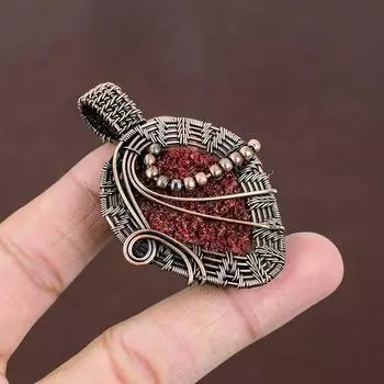 Подвеска из натурального красного титанового друзы из драгоценного камня, медная проволока, ручная работа, 2,44 дюйма, P8o02