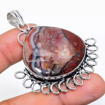 Подвеска из натурального кружева агата Лагуна ручной работы из стерлингового серебра 925 пробы 2,25 дюйма p2t84