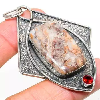 Подвеска из натурального кружева Лагуна с агатом и гранатом из стерлингового серебра 925 пробы 2,84 дюйма g8w04