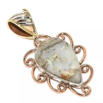 Подвеска из натурального кружевного агата Crazy Lace Agate в двух тонах из цельного стерлингового серебра 925 пробы 1,50 L0Q49