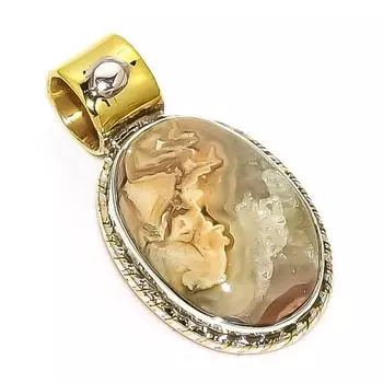 Подвеска из натурального кружевного агата Crazy Lace Agate в двух тонах из цельного стерлингового серебра 925 пробы 1,25 f6J77
