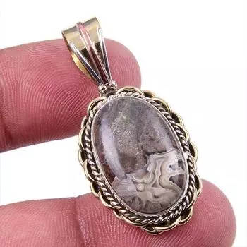 Подвеска из натурального кружевного агата Crazy Lace Agate Gemstone из цельного серебра 925 пробы в двух тонах 1,50 дюйма b4l09