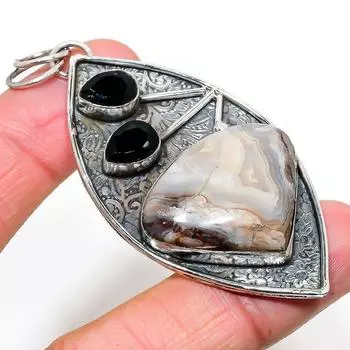 Подвеска из натурального кружевного агата Laguna, драгоценного камня шпинели из стерлингового серебра 925 пробы 2,96 дюйма h4u58