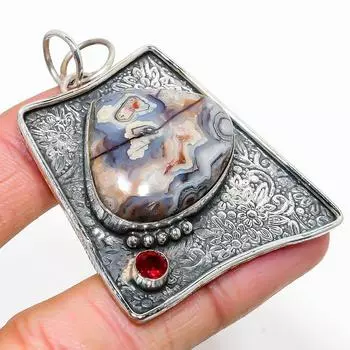 Подвеска из натурального кружевного агата Laguna, граната, стерлингового серебра 925 пробы, 2,17 дюйма, F1O85