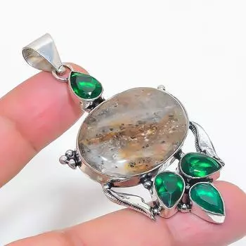 Подвеска из натурального кварца Лодолит, диопсида из стерлингового серебра 925 пробы 2,76 дюйма Y5D42