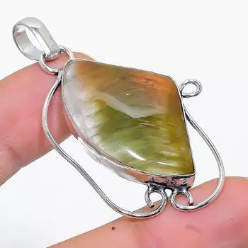 Подвеска из натурального кварца лодолита ручной работы из стерлингового серебра 925 пробы 2,17 дюйма I6u76