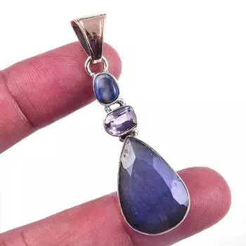 Подвеска из натурального лабрадорита, аметиста из стерлингового серебра 925 пробы 2,25 дюйма H4P52