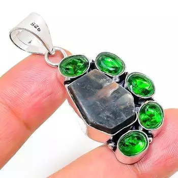 Подвеска из натурального лабрадорита, диопсида, стерлингового серебра 925 пробы, 1,97 дюйма, T9z24