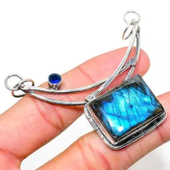 Подвеска из натурального лабрадорита, голубого топаза, стерлингового серебра 925 пробы, 2,56 дюйма, J9k43