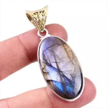 Подвеска из натурального лабрадорита из стерлингового серебра 925 пробы 2,25 дюйма j8g87