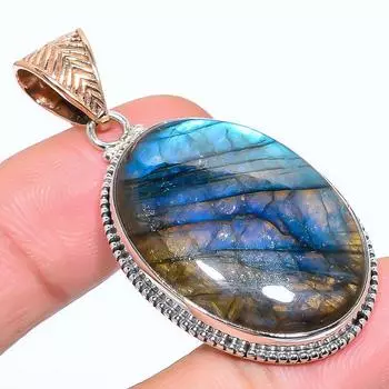 Подвеска из натурального лабрадорита из стерлингового серебра 925 пробы в двух тонах 2,05 дюйма U5H62