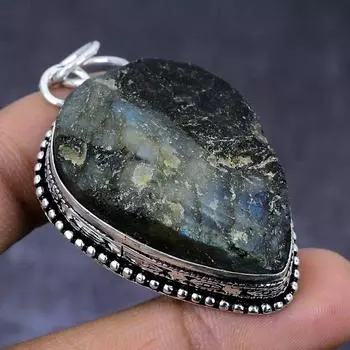 Подвеска из натурального лабрадорита, необработанного драгоценного камня, из стерлингового серебра 925 пробы, 2,25 дюйма, A5U32
