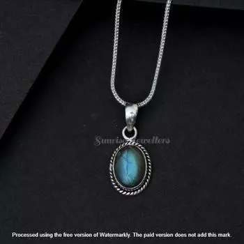 Подвеска из натурального лабрадорита, Подвеска из стерлингового серебра 925 пробы, Подвеска из лабрадорита, Минималистичная подвеска, Серебряная подвеска, Ожерелье с подвеской Free Size синий