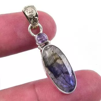 Подвеска из натурального лабрадорита, розового аметиста из стерлингового серебра 925 пробы 1,50 Z0Y87