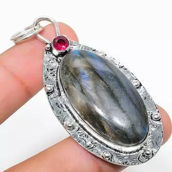 Подвеска из натурального лабрадорита, рубиллита, стерлингового серебра 925 пробы, 2,64 дюйма, T7b38