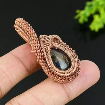 Подвеска из натурального лабрадорита, ручная работа, медная проволока, подарочная, 1,97 Q6s31