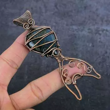 Подвеска из натурального лабрадорита с медной проволокой 4,14 дюйма B4Q27