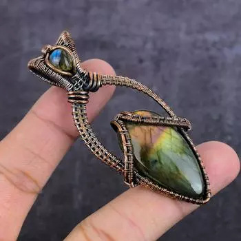Подвеска из натурального лабрадорита с медной проволокой 3,07 дюйма b9l43