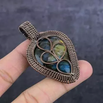 Подвеска из натурального лабрадорита с медной проволокой 2,64 дюйма a4b35