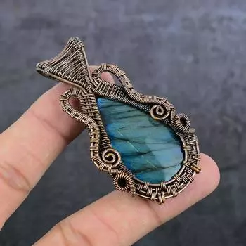 Подвеска из натурального лабрадорита с медной проволокой 2,76 дюйма s3M45