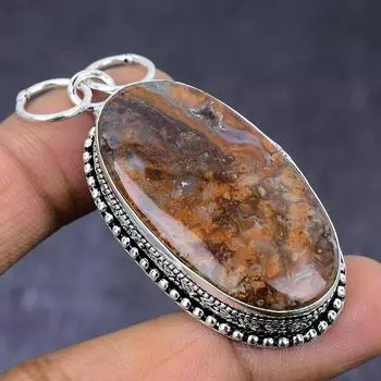 Подвеска из натурального лагунного кружевного агата из стерлингового серебра 925 пробы 2,25 дюйма s8b36