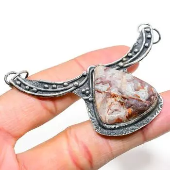 Подвеска из натурального лагунного кружевного агата из стерлингового серебра 925 пробы 2,48 дюйма g6u29