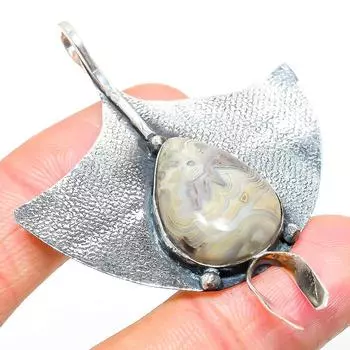 Подвеска из натурального лагунного кружевного агата из стерлингового серебра 925 пробы 2,56 дюйма b9F47