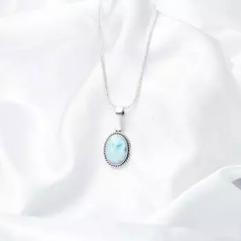 Подвеска из натурального ларимара, подвеска ручной работы, минималистичная подвеска, серебряная подвеска, семейный подарок, чистое серебро 925 пробы Free Size небесно-голубой