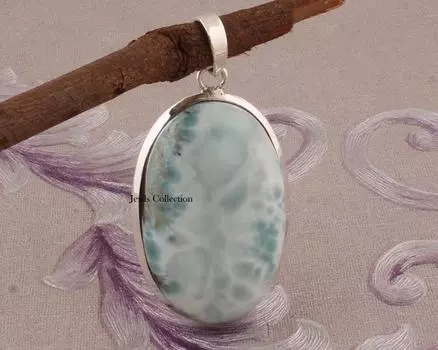 Подвеска из натурального ларимара с большим овальным драгоценным камнем, исцеляющая подвеска, подвеска Рейки, подарок на годовщину, серебро 925 пробы