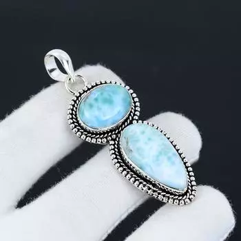 Подвеска из натурального ларимара, стерлингового серебра 925 пробы, ручная работа, подвеска с двумя камнями, праздничный подарок для нее, ювелирные изделия для особых случаев 2.75 синий