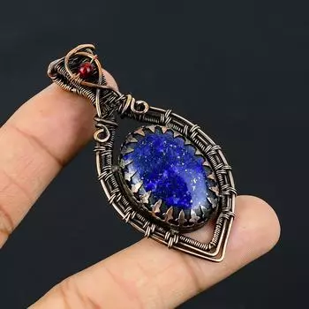 Подвеска из натурального лазурита, граната, медной проволоки, ручная работа, 2,56 дюйма, V2m74