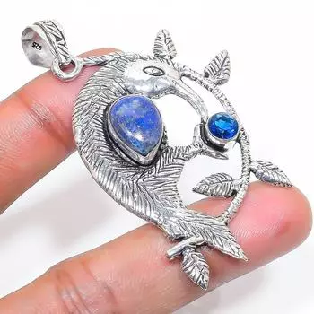 Подвеска из натурального лазурита и топаза из стерлингового серебра 925 пробы 2,56 дюйма v6U07