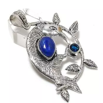 Подвеска из натурального лазурита и топаза из стерлингового серебра 925 пробы 2,56 дюйма E4w79