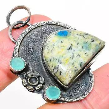 Подвеска из натурального лазурита K2 Blue, халцедона из стерлингового серебра 925 пробы 1,85 дюйма N4Q36