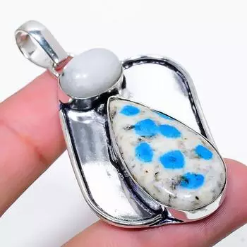 Подвеска из натурального лазурита K2 Blue, лунного камня из стерлингового серебра 925 пробы 2,21 дюйма v1F06