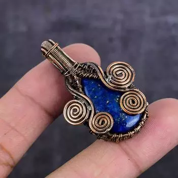 Подвеска из натурального лазурита с медной проволокой 1,85 дюйма p2E01