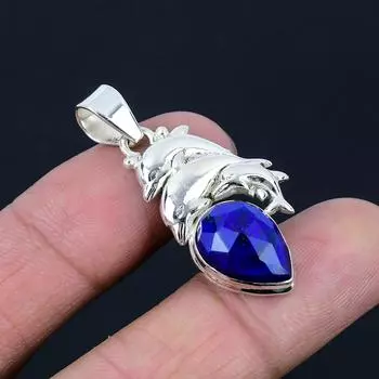 Подвеска из натурального лазурита, серебро 925 пробы, подвеска в виде дельфина, подвеска ручной работы, ювелирный подарок на День святого Валентина синий