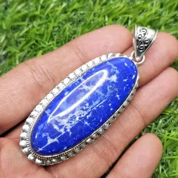 Подвеска из натурального лазурита, серебряная подвеска 925 пробы, овальная подвеска из драгоценного камня, подарок для нее синий