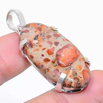 Подвеска из натурального леопардового меха с яшмой ручной работы из стерлингового серебра 925 пробы 1,81 дюйма W3V23