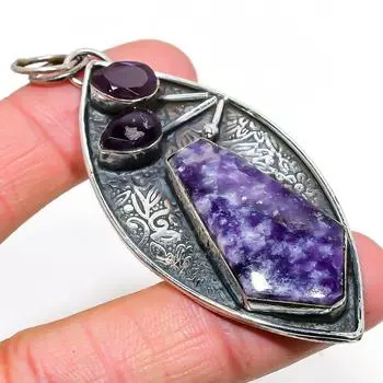 Подвеска из натурального лепидолита, аметиста, стерлингового серебра 925 пробы, 3,07 дюйма, C9N76